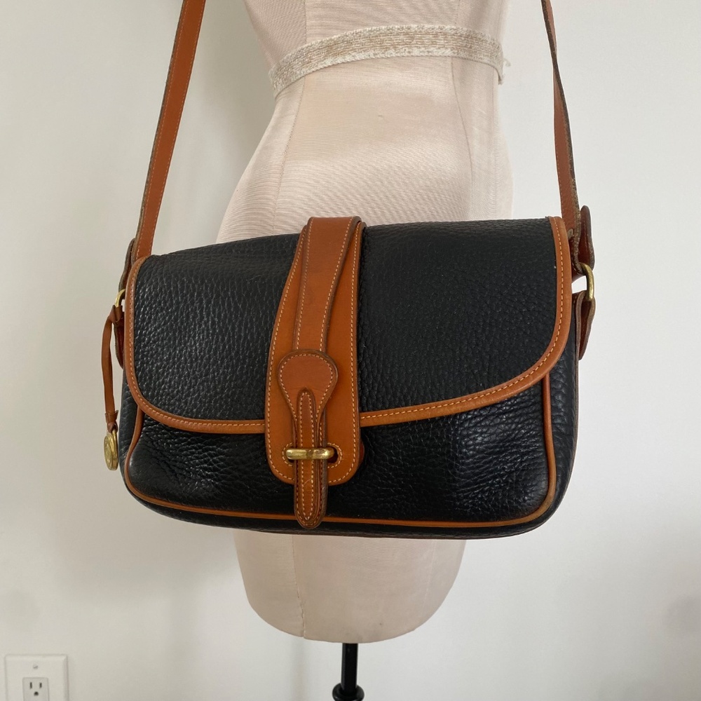 Dooney and Bourke Small Equestrian Classic Crossbody AWL Leather Black Tan Bag